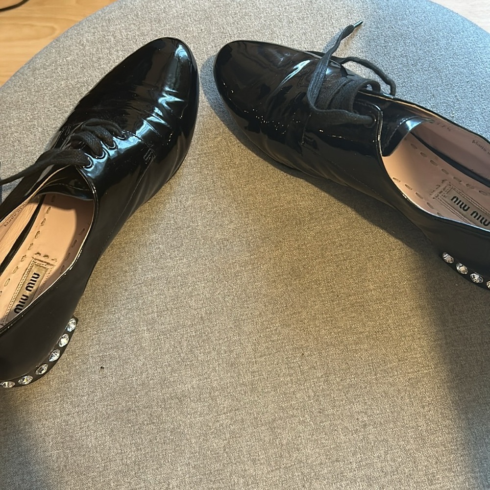 Miu Miu Black Leather Crystal Derby Size 7 1/2 perfect for Christmas parties!๐ช
๐ - Picture 4 of 16